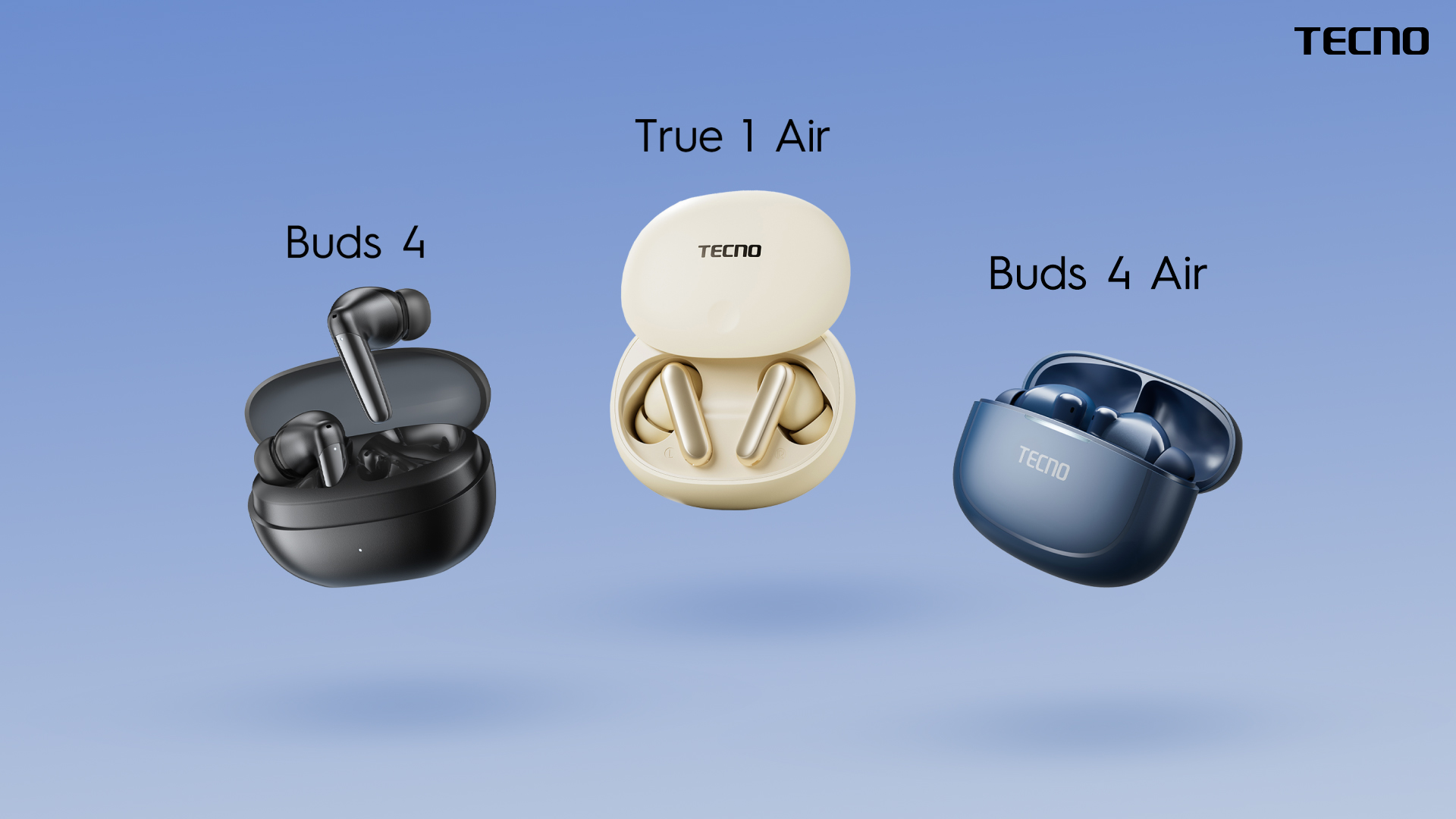 TECNO анонсировал старт продаж новых TWS-наушников True 1 Air, Buds 4 и Buds 4 Air